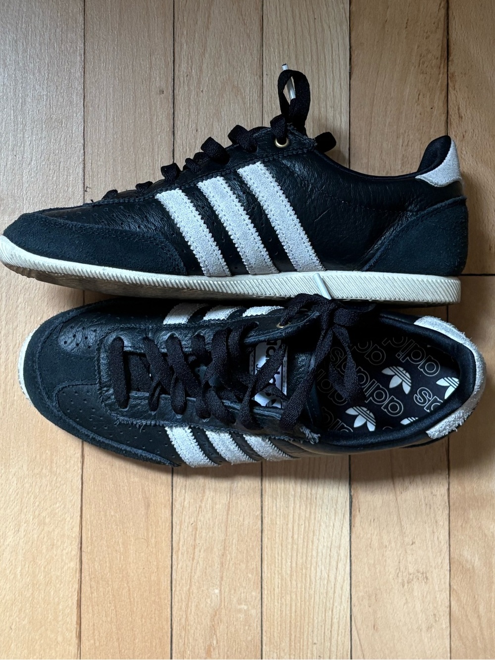 Adidas Womens Black Sneakers with White Stripes